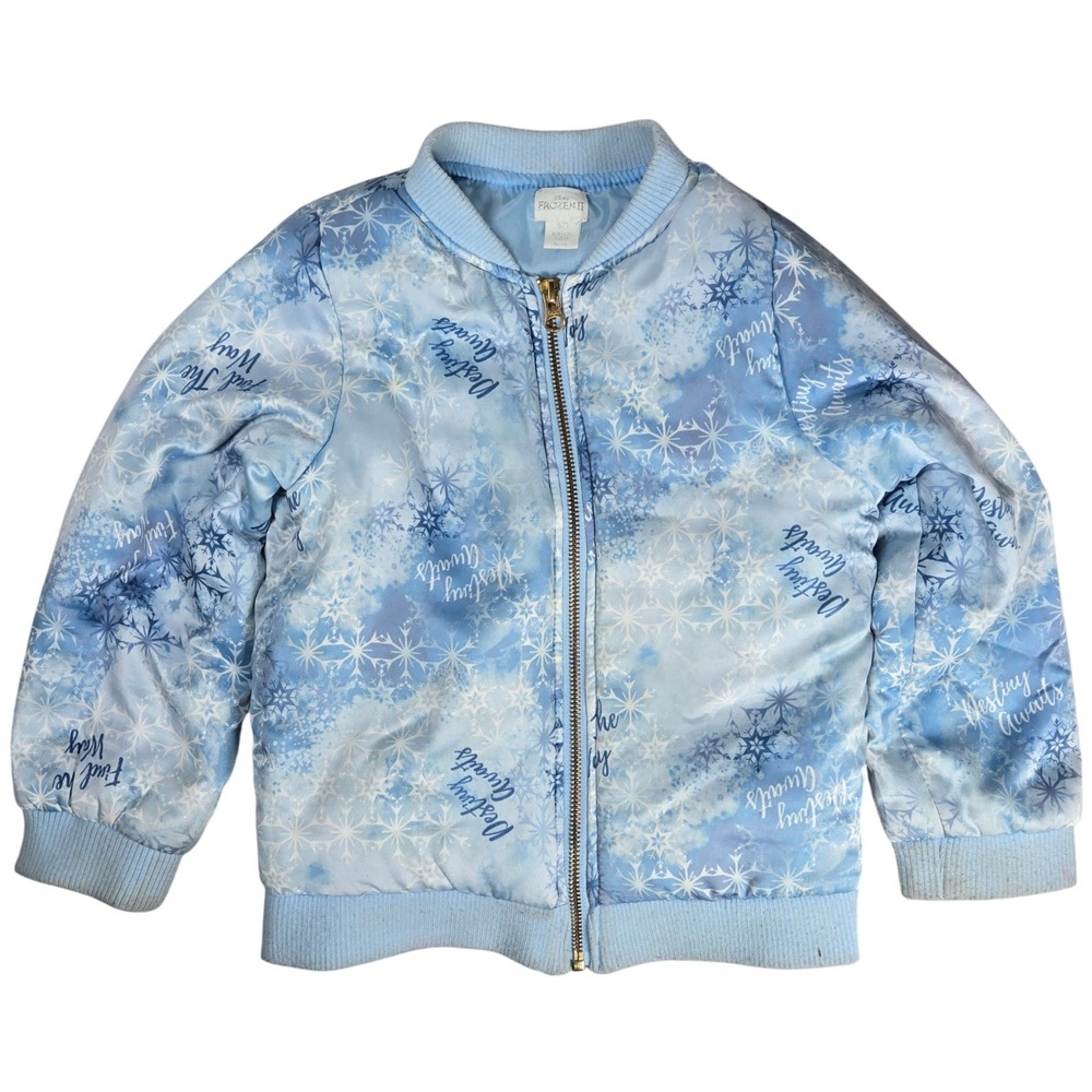 Disney Frozen II Elsa Snowflake Bomber Jacket Girls Size 5/6 Blue
